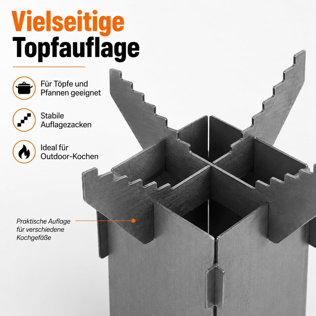 Peviasot Raketenofen mit Grillplatte und Feuerhaken Rocket Stove Outdoor 2 zusätzlichen Standfüssen