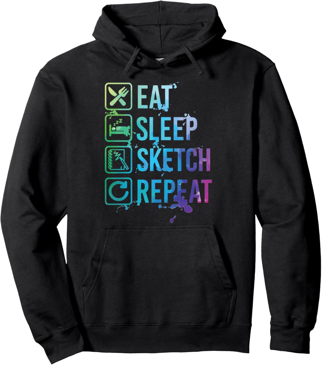 Sketch Eat Sleep Repeat Watercolor Gift Pullover Hoodie