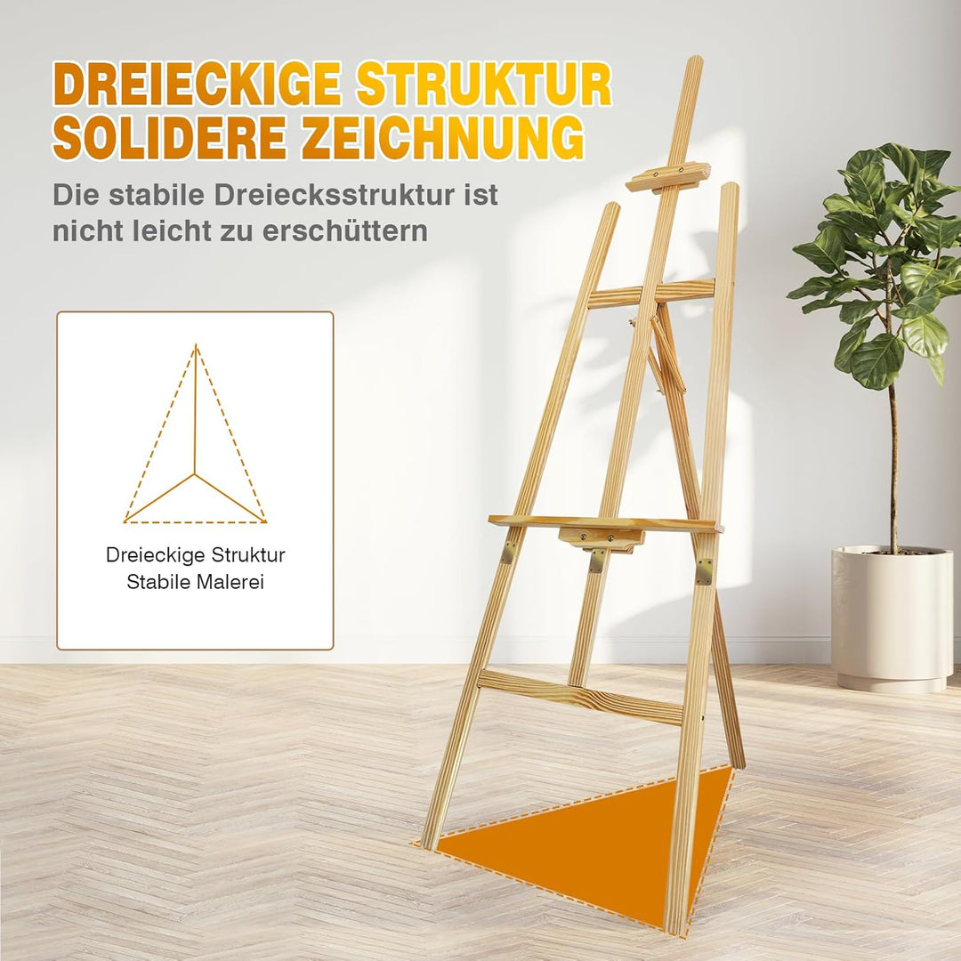 Akademie Staffelei. Hochwertige klappbare Holzstaffelei 150cm Für Kinder, Hobbyzeichner &amp; profession
