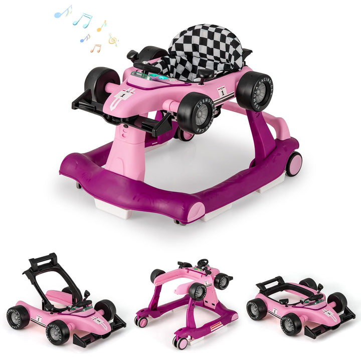 DREAMADE Lauflernhilfe, 4 in 1 Autoförmiger Lauflernwagen mit einstellbarer Geschwindigkeit, Musik &amp;
