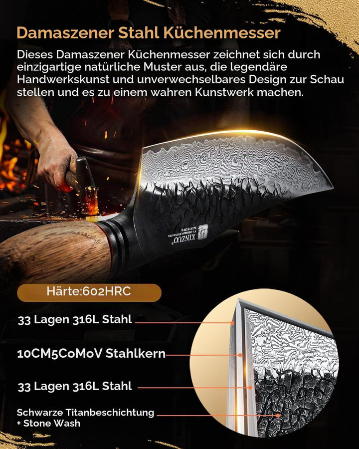 XINZUO 15cm Ausbeinmesser Wikinger Messer 67 Schichten Damaststahl Handgeschmiedetes Kochmesser Scha