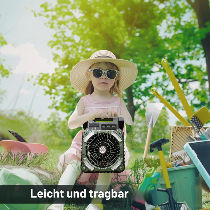 GY Solar Camping Ventilator mit LED-Licht &amp; 10400mAh Akku – 4 in 1 Tragbarer Tischventilator, 4 Gesc