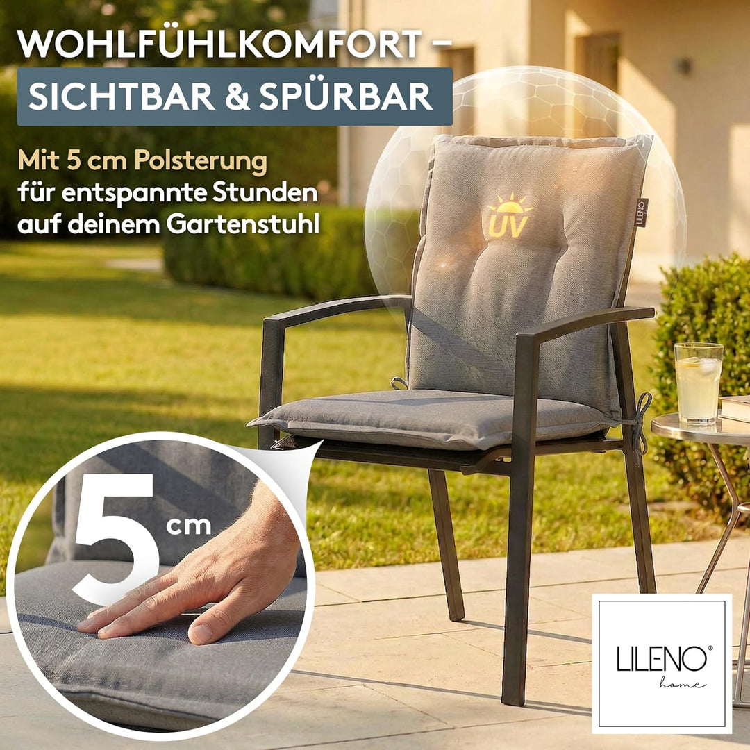LILENO HOME Gartenstuhl Auflagen als [1er Set - Niedriglehner] in Uni Mittelgrau (Tami) - Bequeme Li