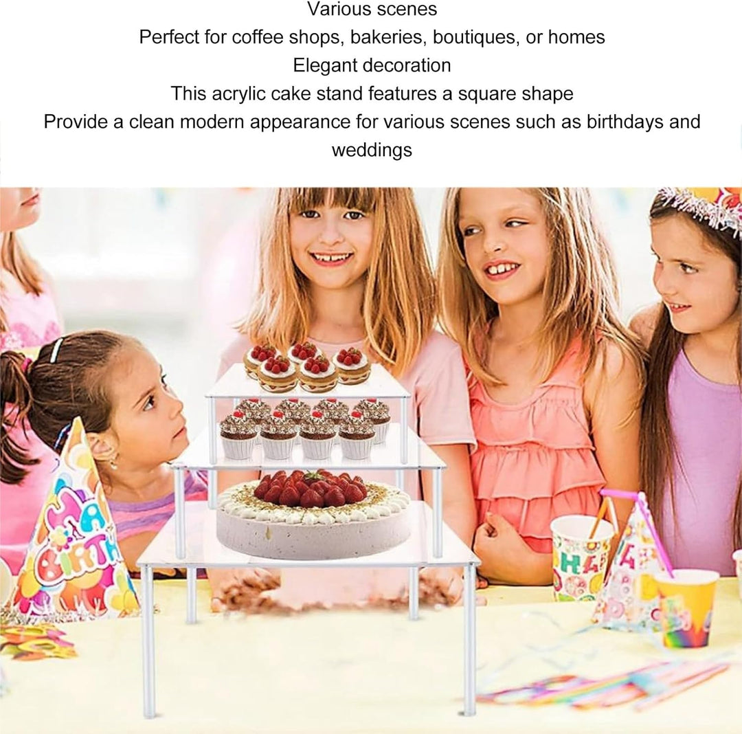 3er-Set quadratische Acryl-Kuchenständer, transparente Cupcake-Ständer für Desserttisch, Kuchen-Serv
