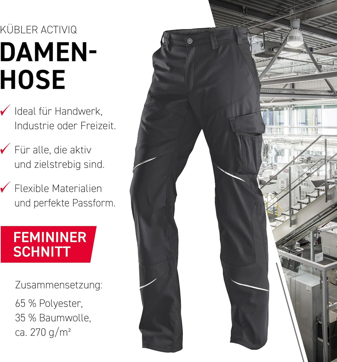 KÜBLER Workwear KÜBLER ACTIVIQ Damen-Arbeitshose anthrazit, Grösse 42, Damen-Damen-Arbeitshose aus M