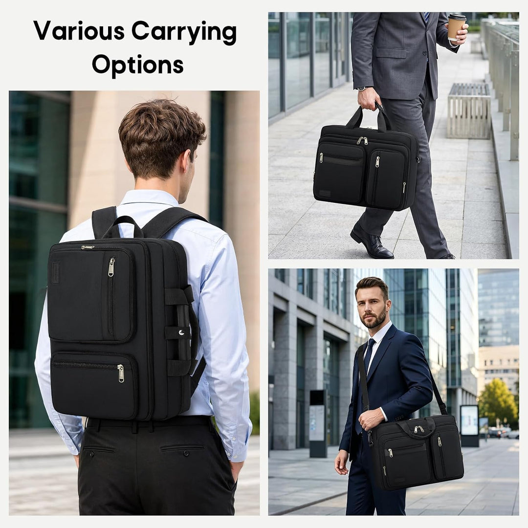 RAINSMORE 15,6-17,3 Zoll Laptoptasche Arbeitstasche Herren 2-in-1 Rucksack Schwarz 17,3, Schwarz 17,