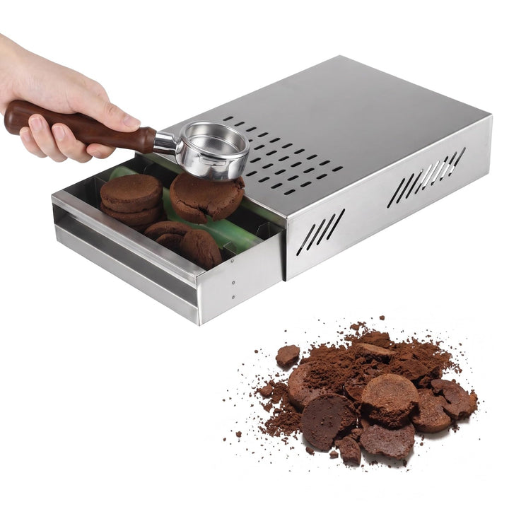 Grosse Edelstahl Kaffee Knock Box Schublade, Silber Espresso Knock Container mit Gummistange, 13,6 x