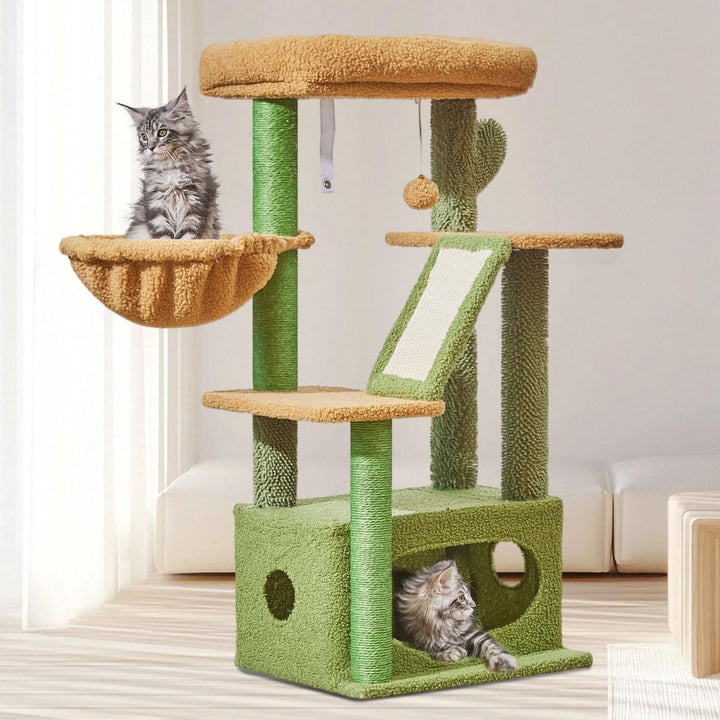 Taoqimiao Kratzbaum Klein, 98cm katzenbaum Stabil KatzenKratzbaum Cat Tree mit Katzenhaus, Korb, 4 K