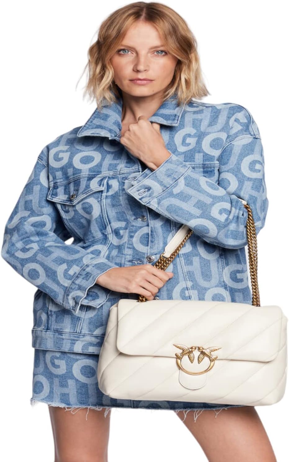 Pinko Damen Love Big Puff Cl Sheep Quaste Tasche Z14q_weiss Seide Antique Gold, Z14q_weiss Seide Ant