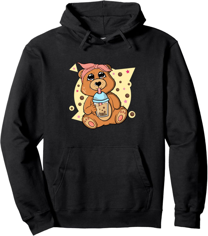 90s Retro Anime Kawaii Boba Tapioca Perlen Bubble Tea Bär Pullover Hoodie