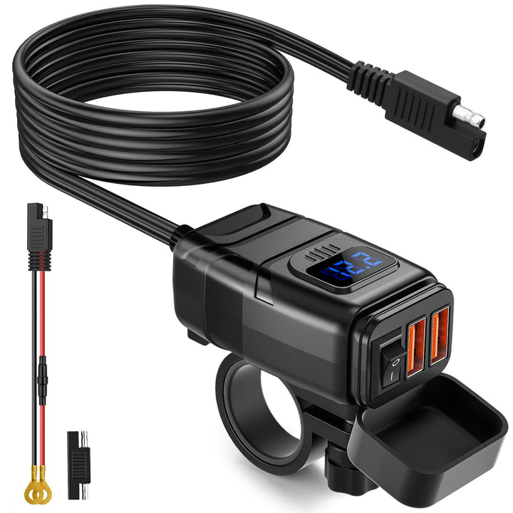EXTRACTME Motorrad USB Ladegerät 6.8A Schnellladung 3.0 Dual USB Telefon Ladegerät mit Voltmeter und