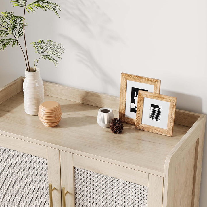 Rattan-Schuhschrank 5 Ebenen, Landhausstil Schuhschrank mit Türen &amp; Verstellbare Regale, Stabile Met