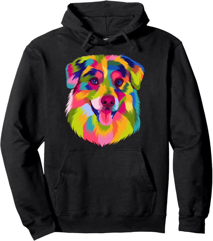 Pop Art Australian Shepherd Porträt Aussie Frauen Männer Pullover Hoodie