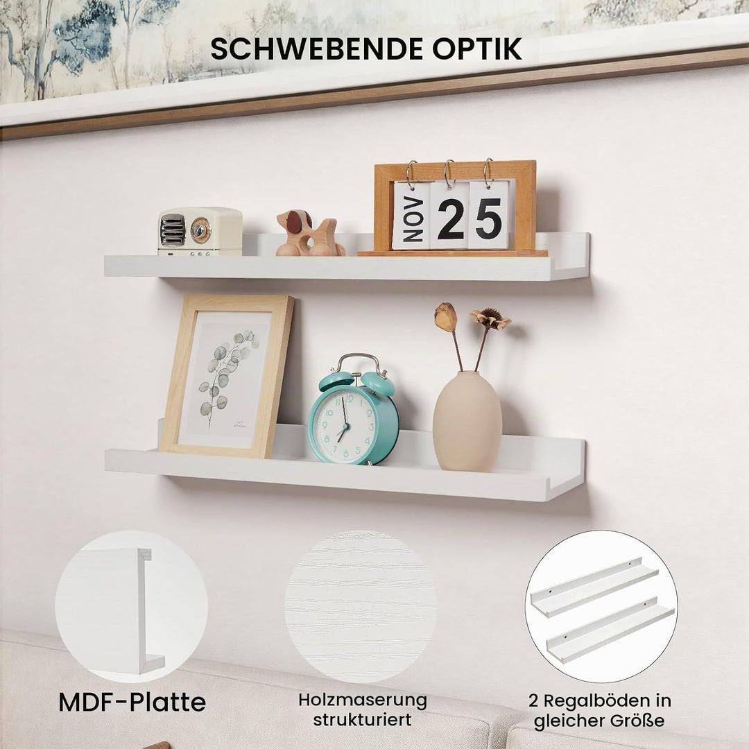 Wandregal Weiss, 40cm 2er-Set Rustikales Wandbilderregal mit Lippe Weiss 40CM(2P), Weiss 40CM(2P)