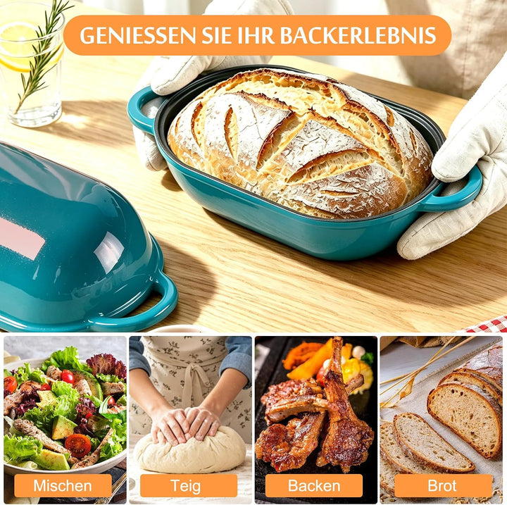 Oval Gusseisen Brotbackform mit Deckel,28 cm, Farbverlauf Blau-grün 5.5L Farbverlauf Blau-grün, 5.5L