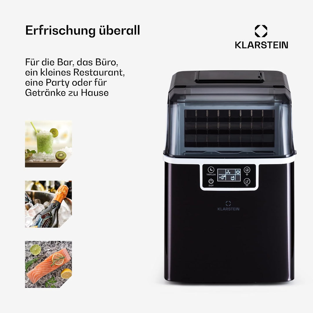 Klarstein Eiswürfelmaschine für Zuhause Camping Gastro, Schnelle Mini Eiswürfelmaschine Klein, Profi