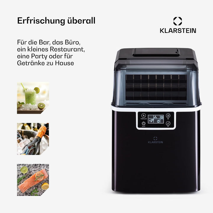 Klarstein Eiswürfelmaschine für Zuhause Camping Gastro, Schnelle Mini Eiswürfelmaschine Klein, Profi