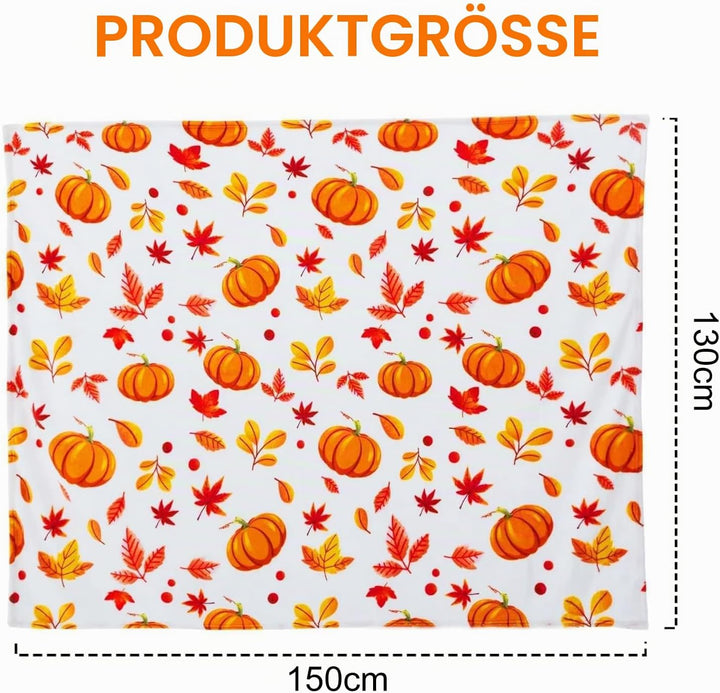 Halloween Kürbis Decke 130*150cm,Herbst Kürbis Plüsch-Flanell Decke,Thanksgiving Ahornblätter Decken