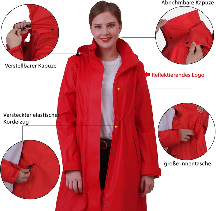 rhythm of the rain Regenmantel Damen lang Regenparka Damen wasserdicht atmungsaktiv gefütterte Regen