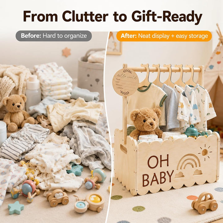 Holz Babyparty Geschenk mit Griff, Baby Aufbewahrungskorb, Holz Baby Geschenk Korb, Babykorb Neugebo