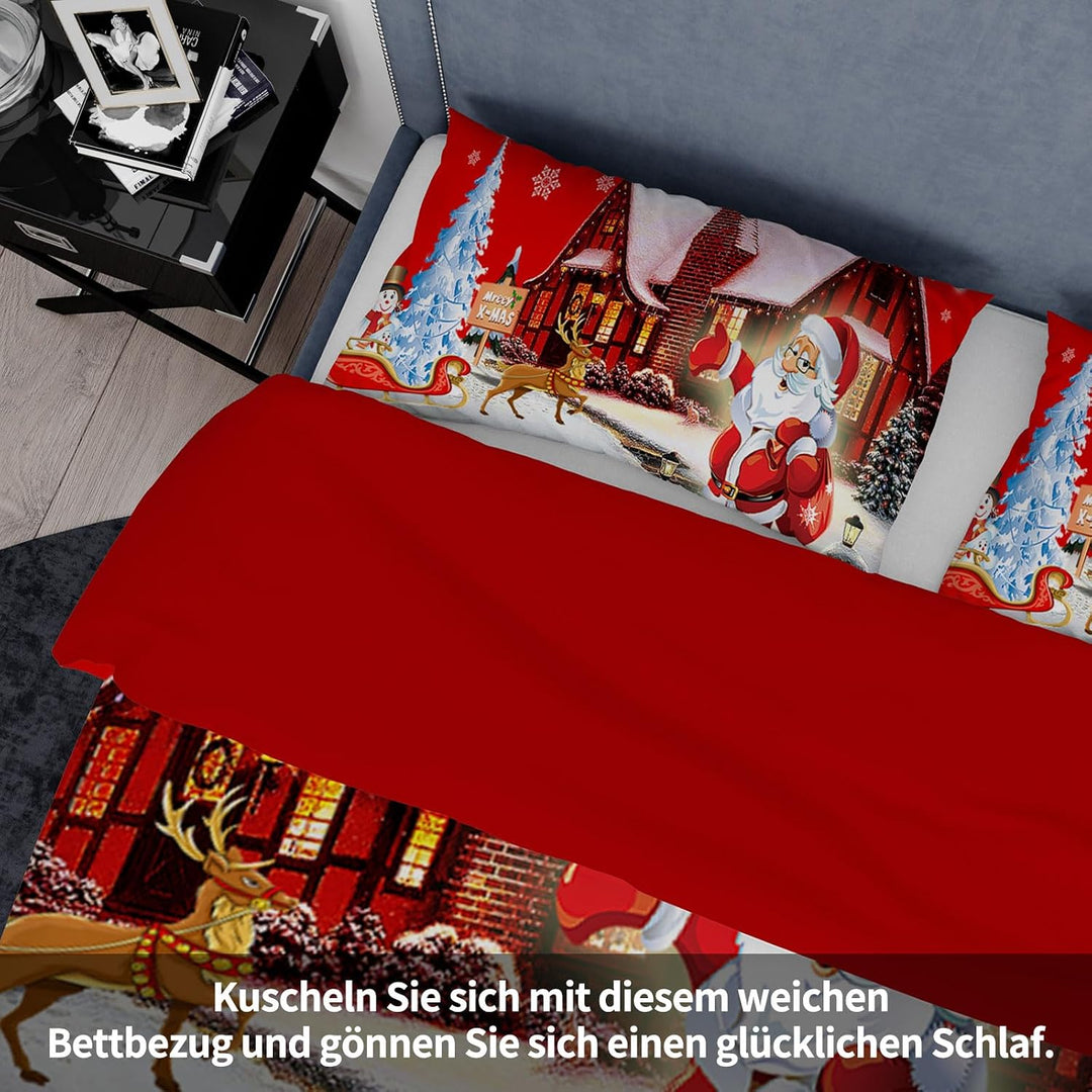 UGZDEA Weihnachts Bettwäsche Set 200x200cm, 3D Christmas Bettwäsche-Set Mit 2 Kissenbezügen, Weihnac