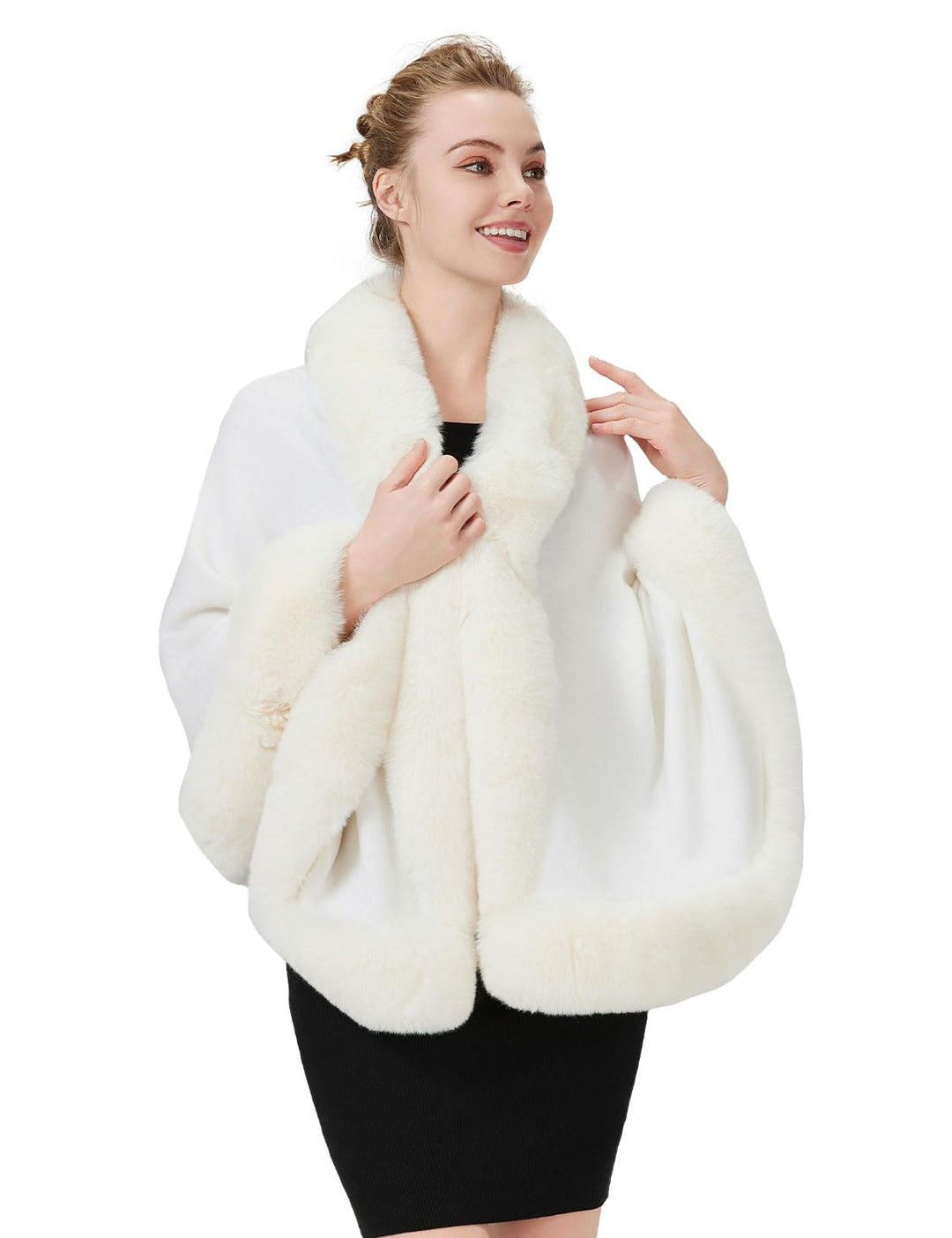 BEAUTELICATE Kunstpelz Stola Schal Damen Strick Bolero Poncho Cape für Hochzeit Abendkleid Braut Fra