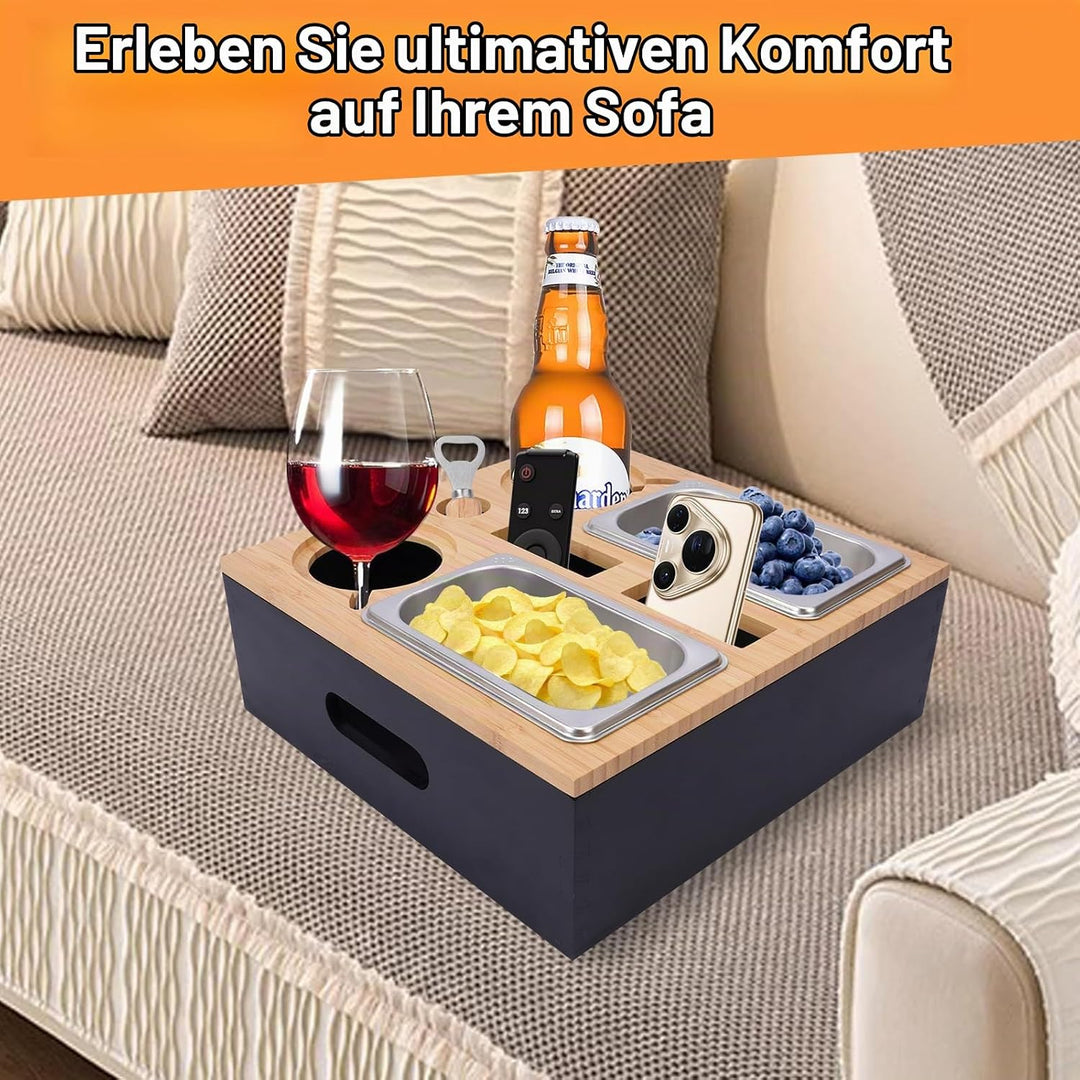 Couchbar Snackbox,Sofa Tablett,Mit Abnehmbarer Deckel,Couch Tablett,Beistelltisch Mit Holz Sofatable