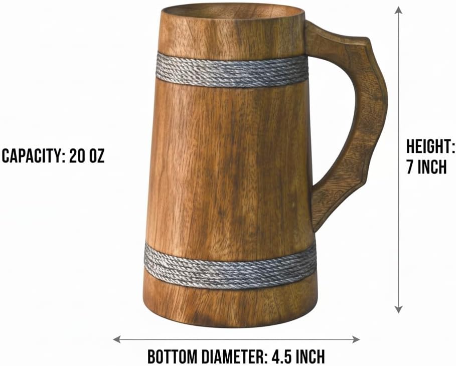 Indischer Bierkrug für Ihn - Wikinger-Stil 22 oz Holzkrug - Trinkkrug Bierkrug aus natürlichem Harth