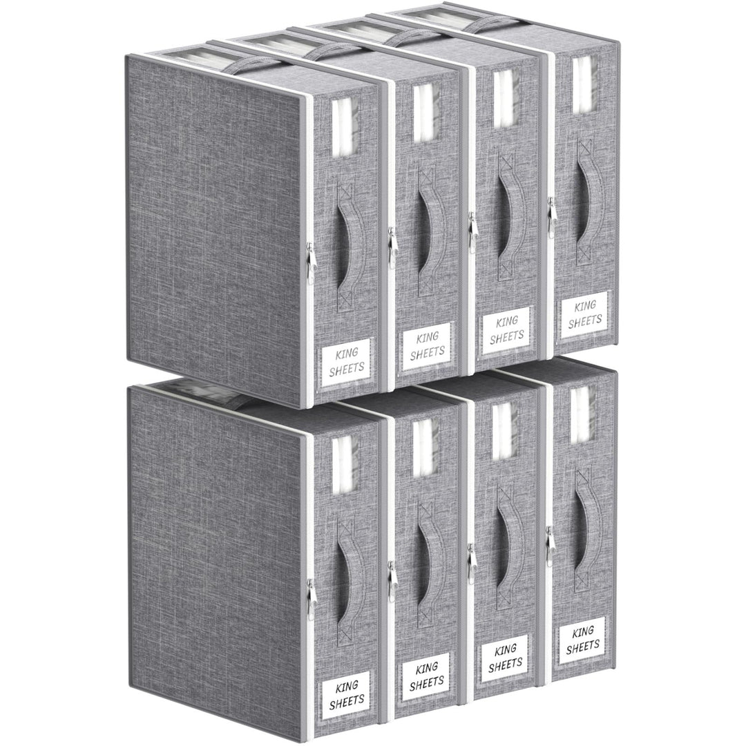 Lifewit 8 Stück Faltbarer Aufbewahrungstasche, Bettwäsche Organizer, Grau Grau M 8, Grau M 8