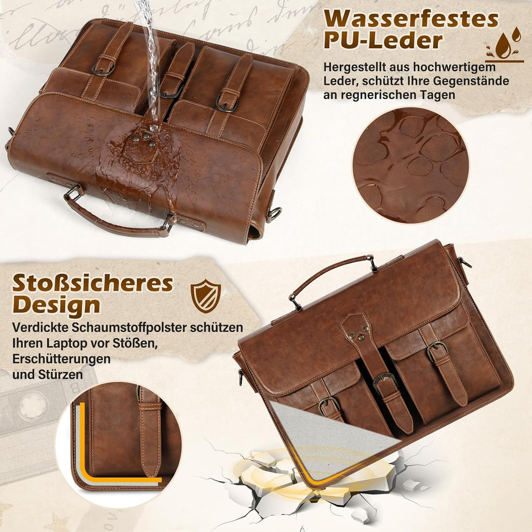 RAINSMORE Aktentasche Herren Laptoptasche 15.6 Zoll Ledertasche Messenger Bag Business Arbeitstasche