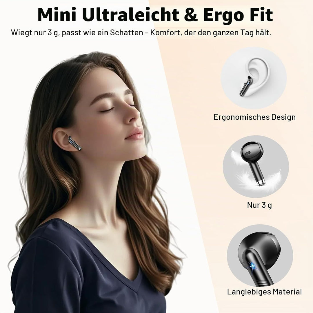 Bluetooth 5.4 Kopfhörer, 2026 Neu In-Ear Kopfhörer Kabellos Bluetooth | 6D Tiefer Bass/56H Kabellose