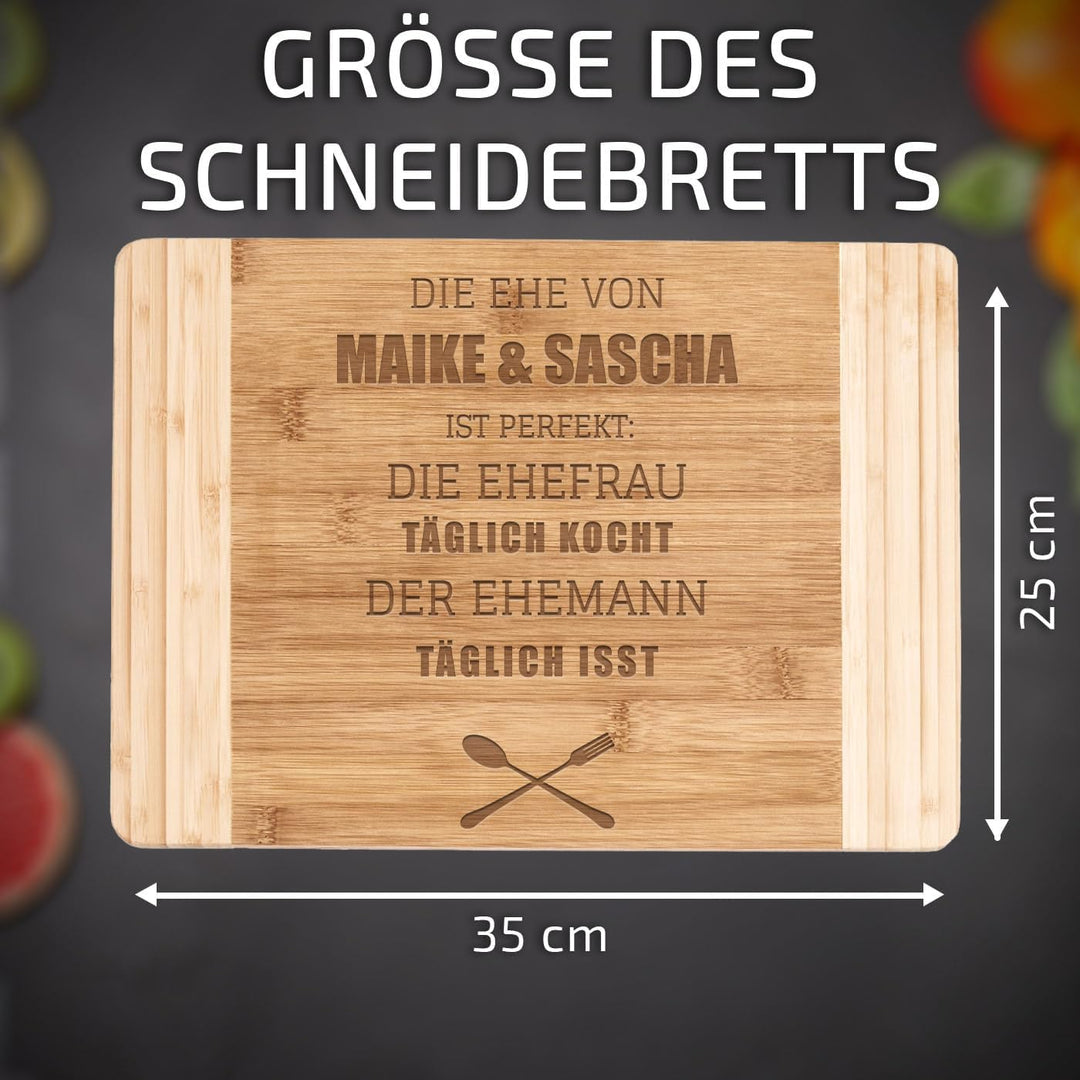Maverton Bambus Holzbrett mit Gravur - Schneidebrett - Küchenbrett - Grösse: 35x25 cm - gross und ma