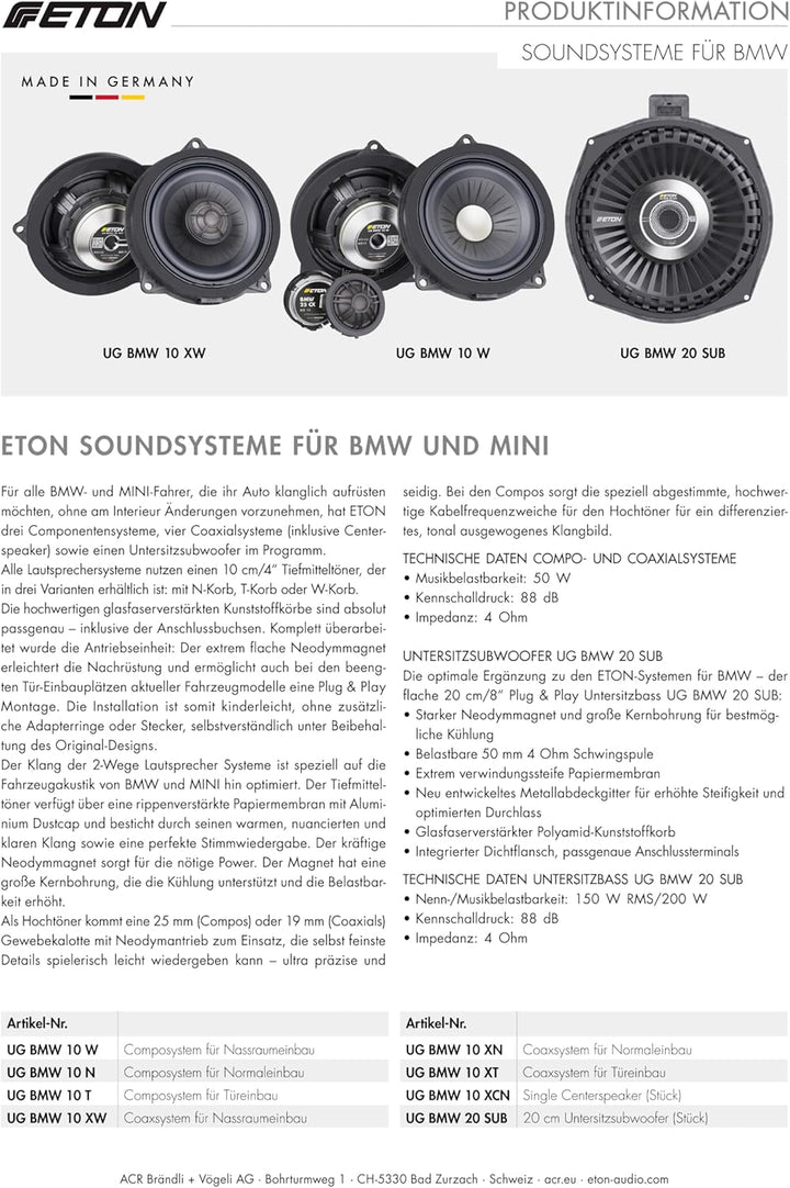 ETON UG-BMW20SUB – Power 8“ / 20 cm Auto Untersitz Subwoofer, kompatibel mit BMW und Mini Fahrzeugen