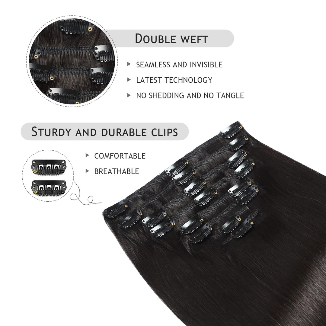 YILITE Clip in Extensions Echthaar 45cm 100% Echthaar Extensions Clip 18 Zoll 8 Stück 120g Unsichtba