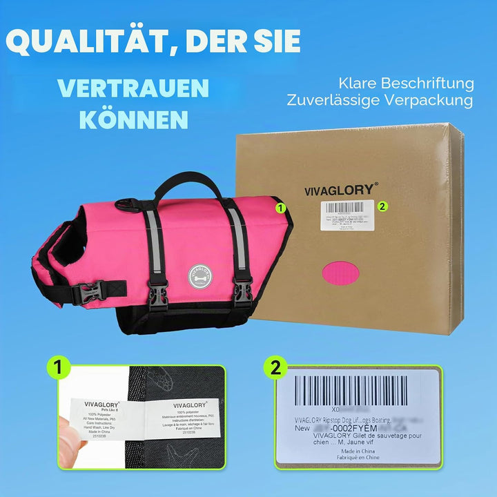 VIVAGLORY Rip Stop Schwimmweste Hund, Hundeschwimmweste, Schwimmhilfe &amp; Auftrieb, Rettungsweste Hund