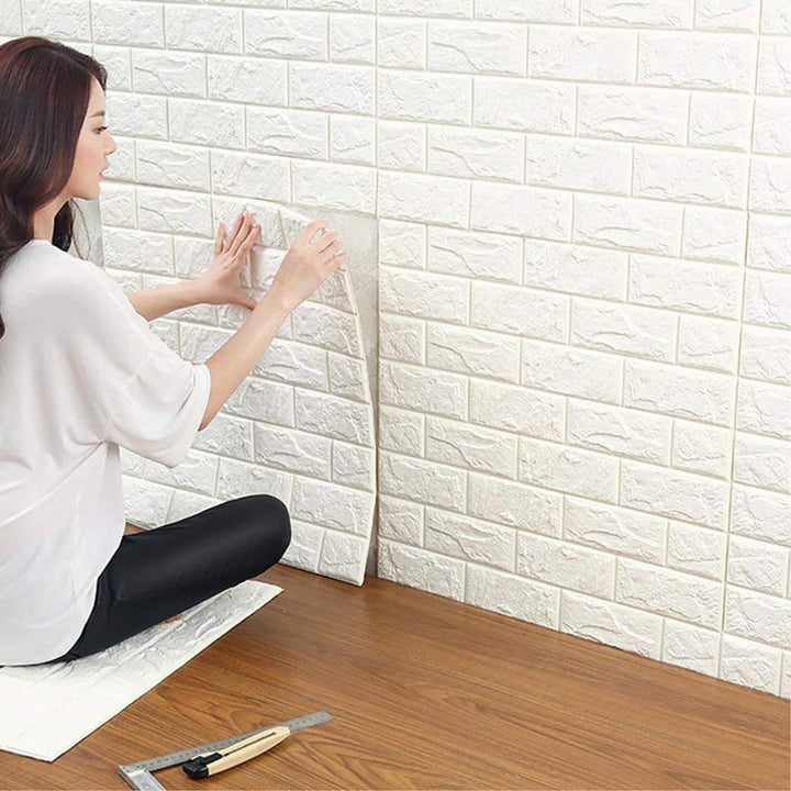 3D Wandpaneel Selbstklebend Steinoptik Weiss 3D Ziegel Tapete 60 x 60 cm, 36 Count Weiss, 60 x 60 cm
