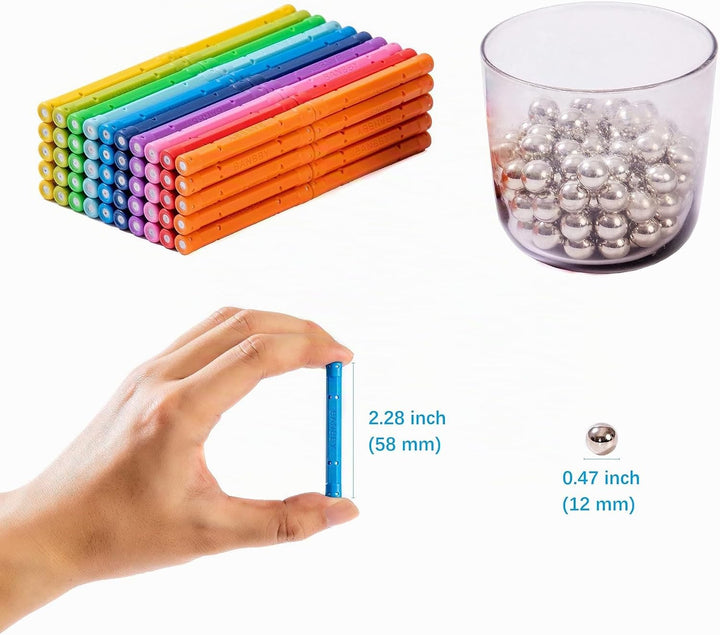 BANBBY 145 Stück Magnetspielzeug, 58mm Baustäbe Set für Kinder, Magnetspiel, 10 Farben Rainbow, Rain