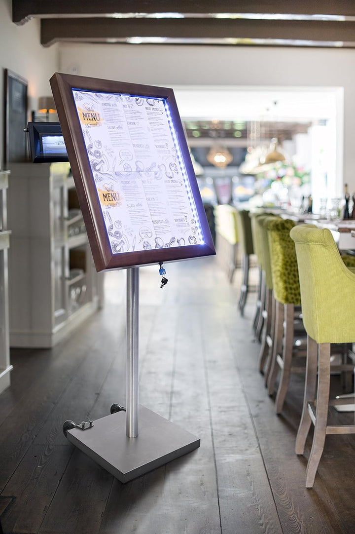 Securit LED Classic Glas Info-Display, 4 x A4 (A2), 53 x 70 x 6 cm, braun Rahmen (mcs-4 a4-wldb) bra