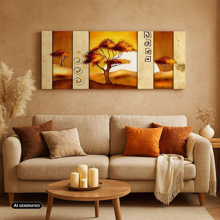 Wandbilder Dekoration Wohnzimmer Modern baum savanne wüste Panorama Bilder auf Leinwand 120x50cm Lei