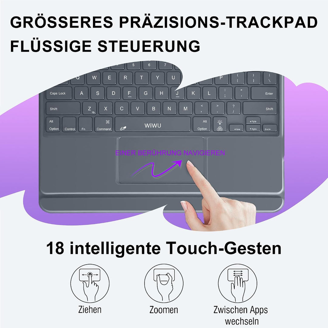 WIWU iPad Pro 13 Hülle mit Tastatur 360° Ständer Magnetisch Abnehmbare | Tastaturhülle 7 Farben Hint