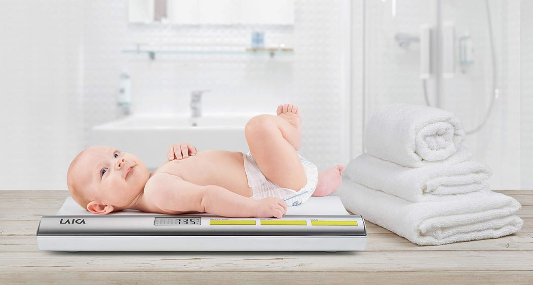 LAICA Elektronische Babywaage, mit Gewichtssperre, 20 g - 20 kg Kapazität, silber Silber/Weiss La166