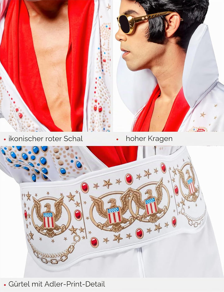 Vegaoo Schickes Elvis Presley-Kostüm für Erwachsene M Weiss/Opulenter Garten, M Weiss/Opulenter Gart