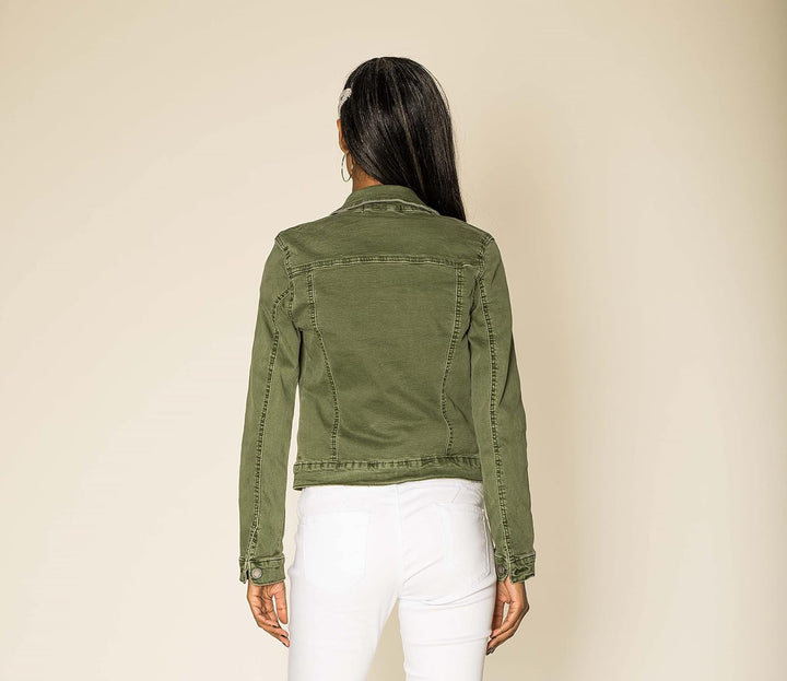 Nina Carter J212 Damen Slim-Fit Jeansjacke – Farbige Übergangsjacke mit Kent-Kragen und Taschen – Fr