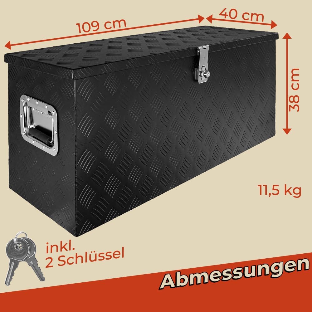 Trucky Deichselbox Schwarz Werkzeugkasten Truckbox Alu Box Anhänger Kiste mit Deckel Abschliessbar A