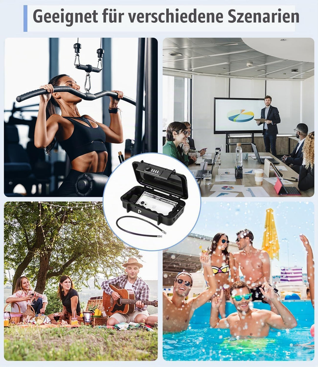 Tragbarer Tresor,[Wasserdicht] 4 Stellig Zahlencode Sicherheitsbox Outdoor Sicherheitssafe mit 6MM D