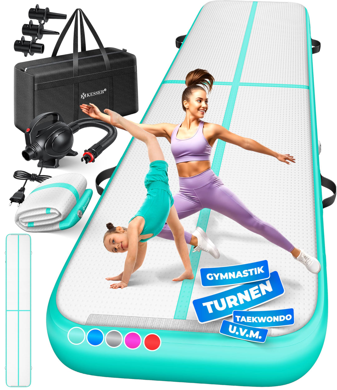 KESSER® Turnmatte Aufblasbar Airtrack 2m/3m/4m/5m/6m Fitness-Matte Gymnastikmatte | inkl. Tragetasch