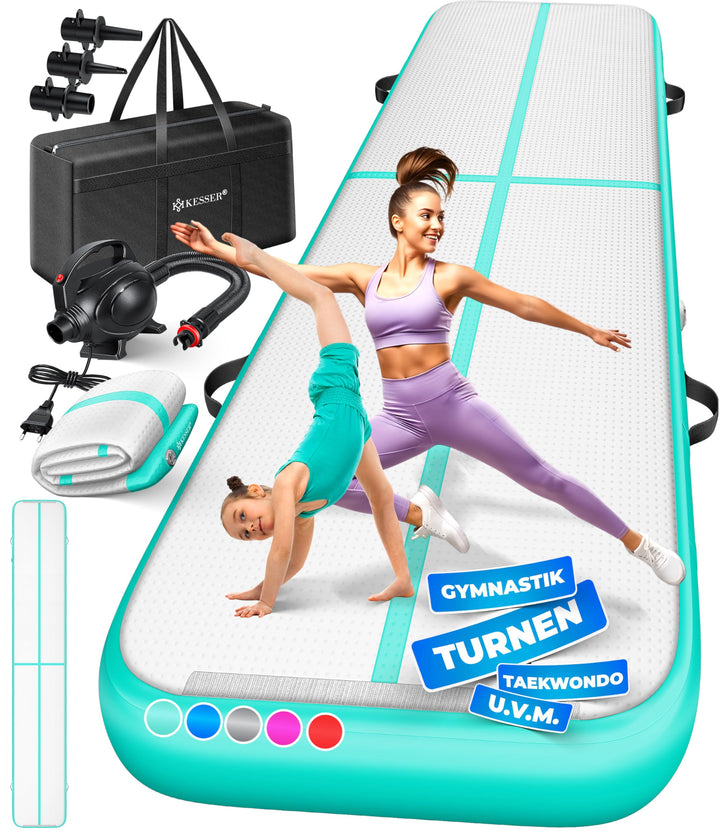 KESSER® Turnmatte Aufblasbar Airtrack 2m/3m/4m/5m/6m Fitness-Matte Gymnastikmatte | inkl. Tragetasch