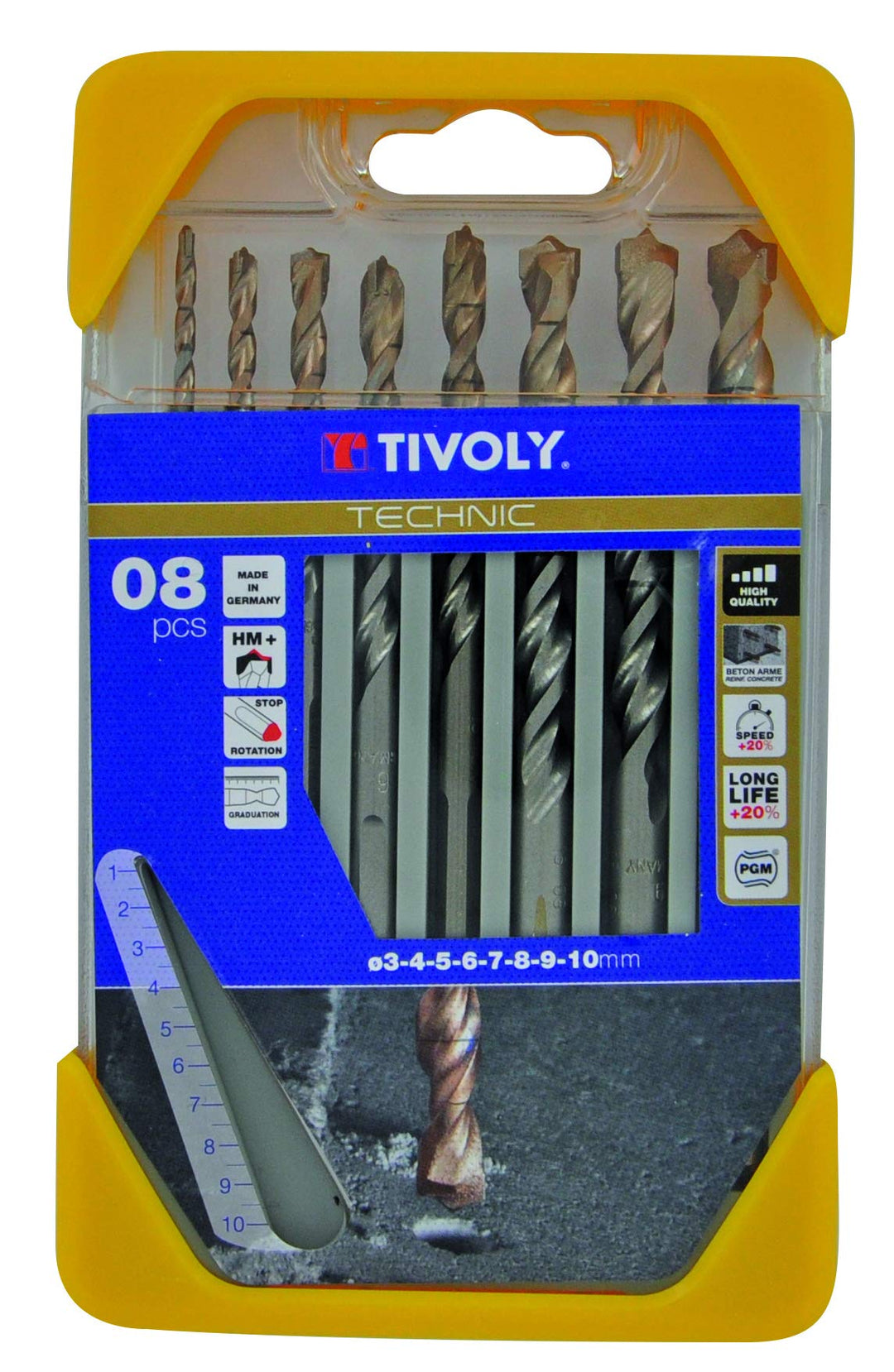Tivoly 10960570001 Technic Betonbohrer Set 8pcs Ø3, 4, 5, 6, 7, 8, 9, 10 mm, Mehrfarbig