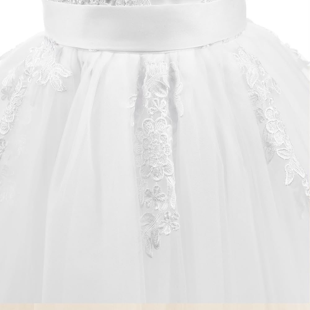 PLWEDDING Spitze V zurück Tüll Blumenmädchen Kleid Junior Mädchen Brautjungfer Hochzeit Partykleider