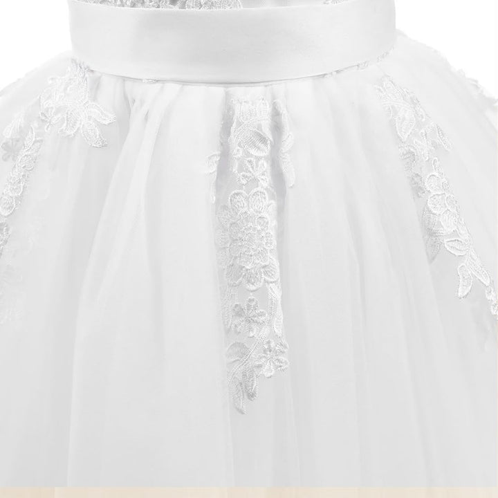 PLWEDDING Spitze V zurück Tüll Blumenmädchen Kleid Junior Mädchen Brautjungfer Hochzeit Partykleider
